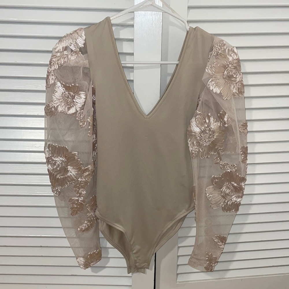 Zara puff sleeve body suit rose gold